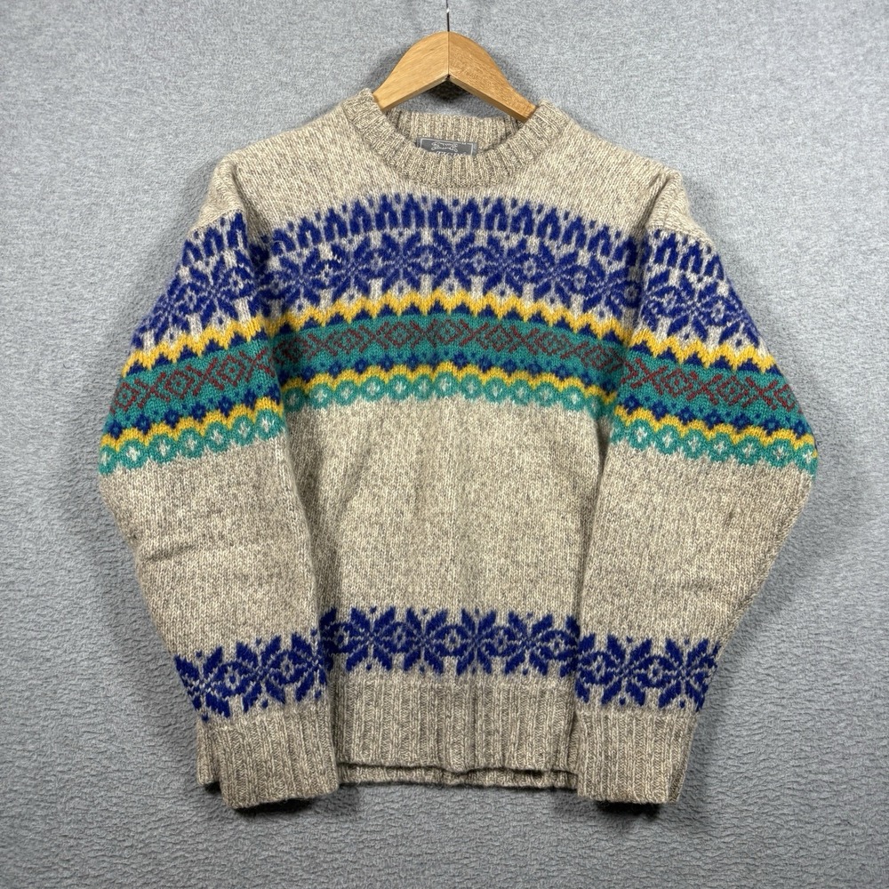VTG 80s Le Tigre Fair Isle Wool Blend Sweater Mens M Gray Blue Nordic Grandpa